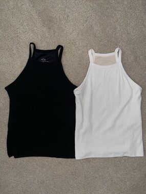 Bundle of two: Knit Halter Rib Tank Tops - Black & Cream